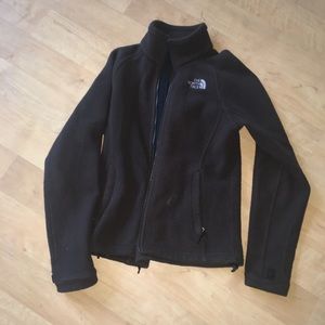 brown north face zip-up jacket